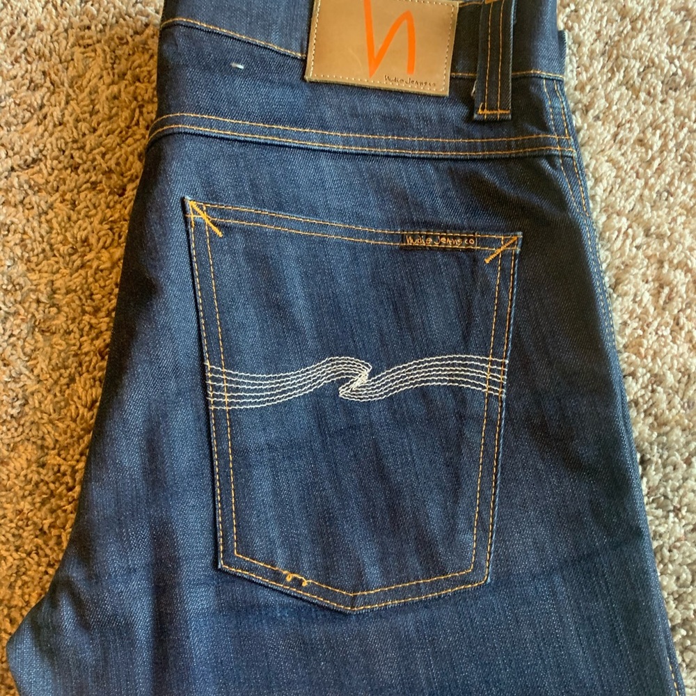 Nudie Jeans W34 L34 Denim w White Nudie Logo